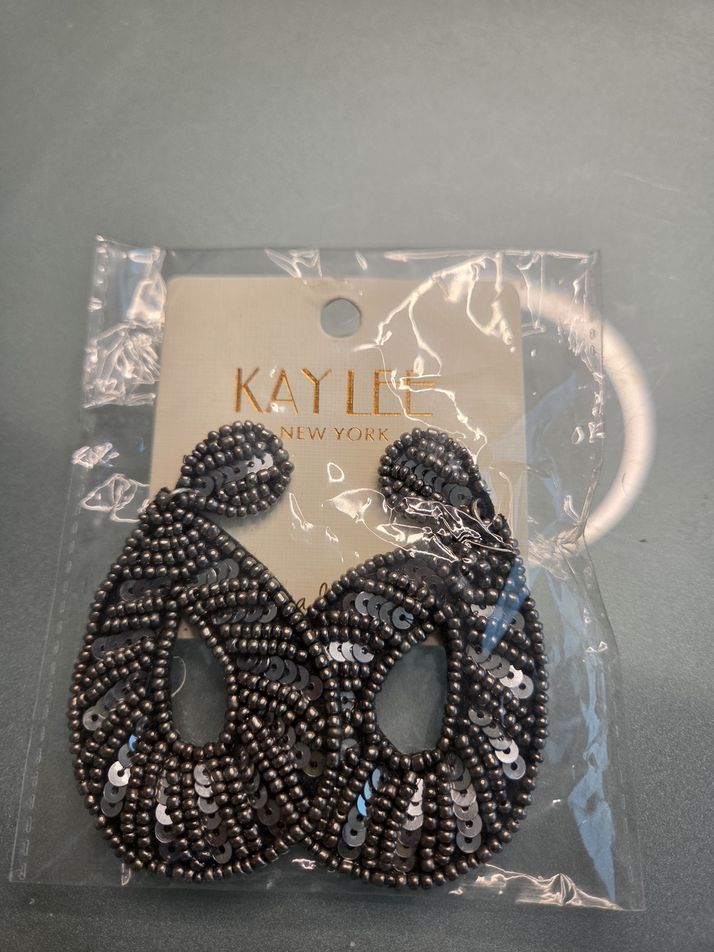 Gunmetal Beaded Teardrop Earrings